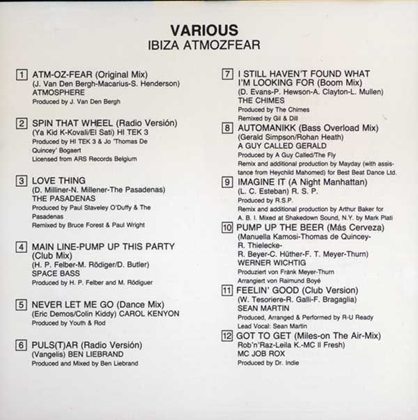 Various - Ibiza Atmozfear - Spain CD - Credits