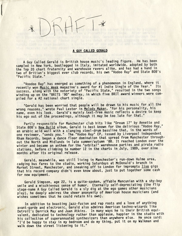 A Guy Called Gerald - Automanikk - US Press Release - Page 1