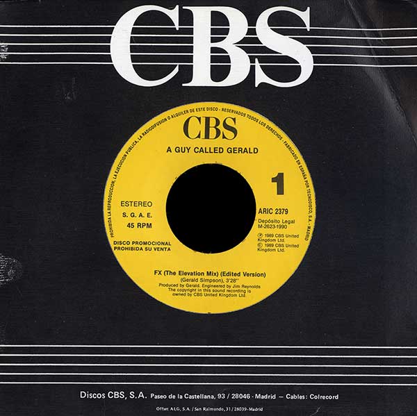 A Guy Called Gerald - FX (the elevation mix) - Spanish Promo 7" Single
