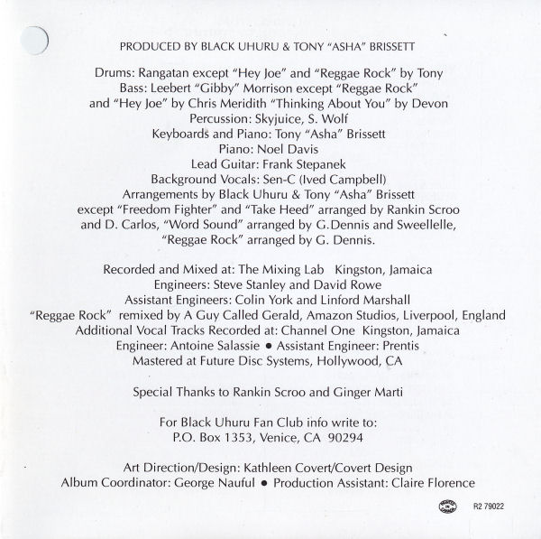 Black Uhuru - Now Dub - US CD - Credits