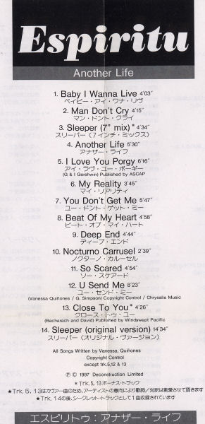 Espiritu - Another Life - Japanese CD - Tracklisting / Credits