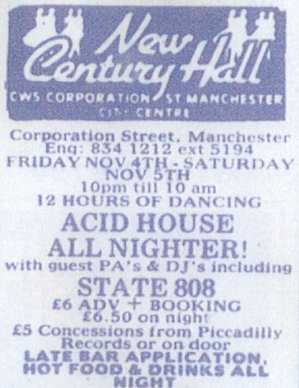 4 Nov: State 808, Acid House All Nighter, New Century Hall, Manchester, England