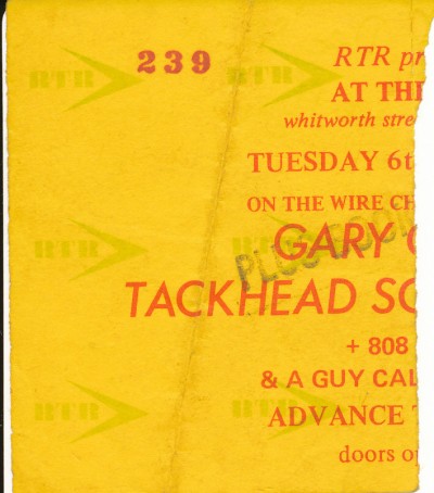 6 Dec: Gary Clail's Tackhead Sound System with 808 State and A Guy Called Gerald, On The Wire Christmas Bash, Ritz, Whitworth Street West, Manchester, England