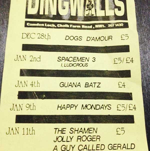 11 Jan: The Shamen, Dingwalls, Camden, London, England