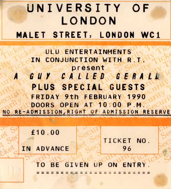 9 Feb: A Guy Called Gerald Live, University of London Union, Malet Street, London, England