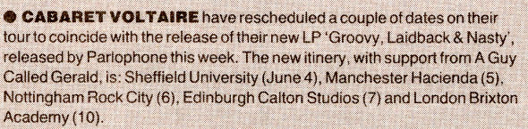 4 June: A Guy Called Gerald Live / Cabaret Voltaire / A Guy Called Gerald Live, Sheffield Polytechnic, Sheffield, England