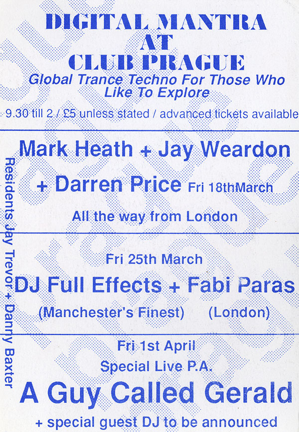 1 April: A Guy Called Gerald, Digital Mantra, Club Prague, Stockport, England