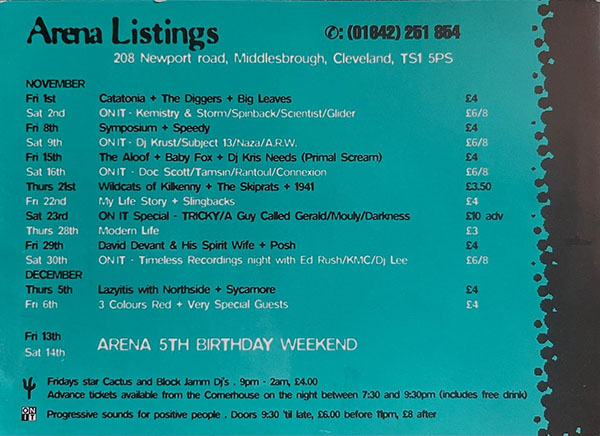 23 November: A Guy Called Gerald / Tricky, Middlesbrough Arena, Middlesbrough, England