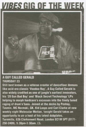 23 January: A Guy Called Gerald, Molecular Beats,Turnmills, London, England