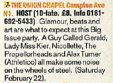 22 February: Host, The Big Issue Party, The Union Chapel, London, England