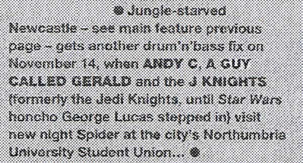 14 November: A Guy Called Gerald, Spider, Northumbria University Student Union, Newcastle, England