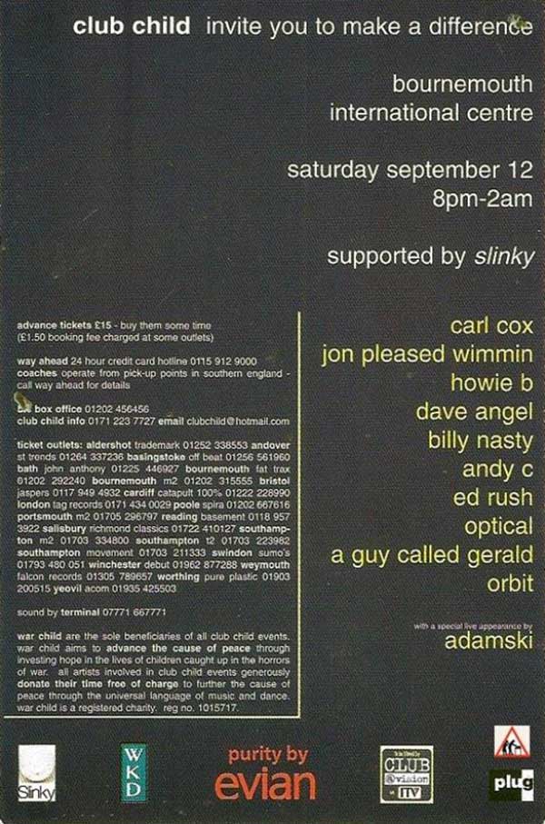 12 September: A Guy Called Gerald, Club Child, Bournemouth International Centre, Bournemouth, England