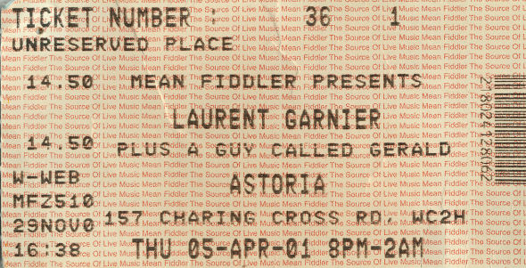 5 Apr: Laurent Garnier (Live) / A Guy Called Gerald, The Astoria, London, England