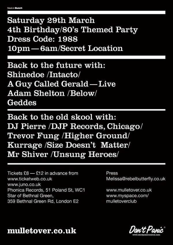 29 March: Mulletover 4th Birthday, Secret Location (SEOne Club), London, England