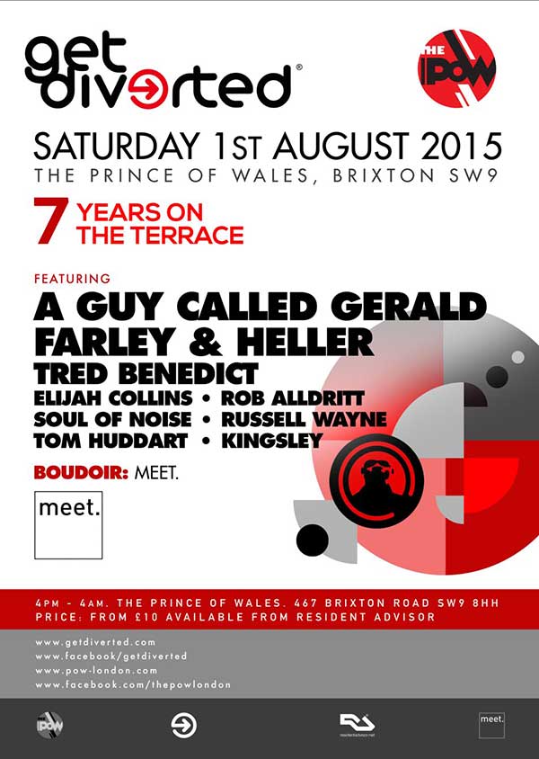 1 August: A Guy Called Gerald, Get Diverted, The Prince Of Wales, Brixton, London, England