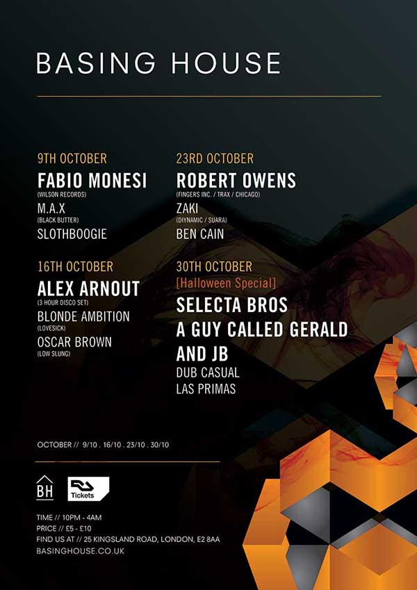 30 October: A Guy Called Gerald / JB, Selecta Bros (JB & AGCG B2B), Basing House, Shoreditch, London, England