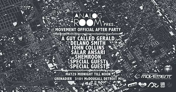 29/30 May: A Guy Called Gerald Live, Analog Room presents: Official Movement Electronic Music Festival After Party, Grenadiers, Detroit, USA