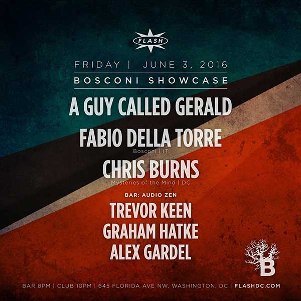 3 June: A Guy Called Gerald Live, Bosconi Showcase, Flash, Washington D.C., District of Columbia, USA