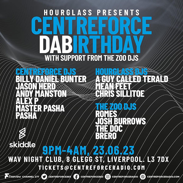 23 June: A Guy Called Gerald, Hourglass Presents Centreforce Radios DABirthday, Wav Club, Liverpool, England