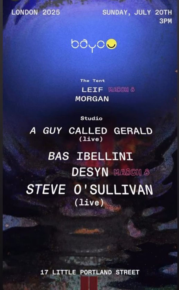 20 July: A Guy Called Gerald, Boyo, 17 Little Portland Street, London, England